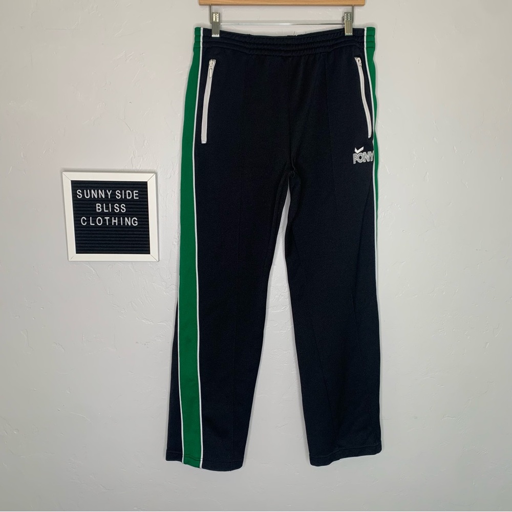 Pony Black & Green Track Pants Men’s Medium Zip Pocket Activewear Straight Leg